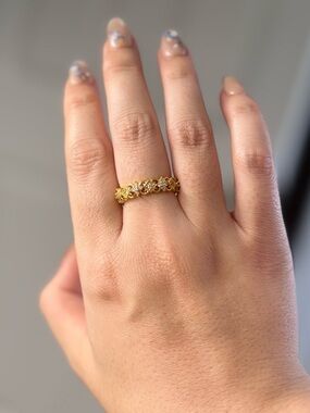 Gold Floral Band Ring with Crystal Accents - Women Jewelry